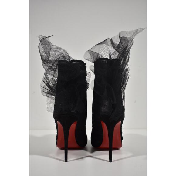 Christian Louboutin Libellibooty 100 Black Mesh Tulle Ankle Boot Heel Pump 34.5 - Picture 11 of 12
